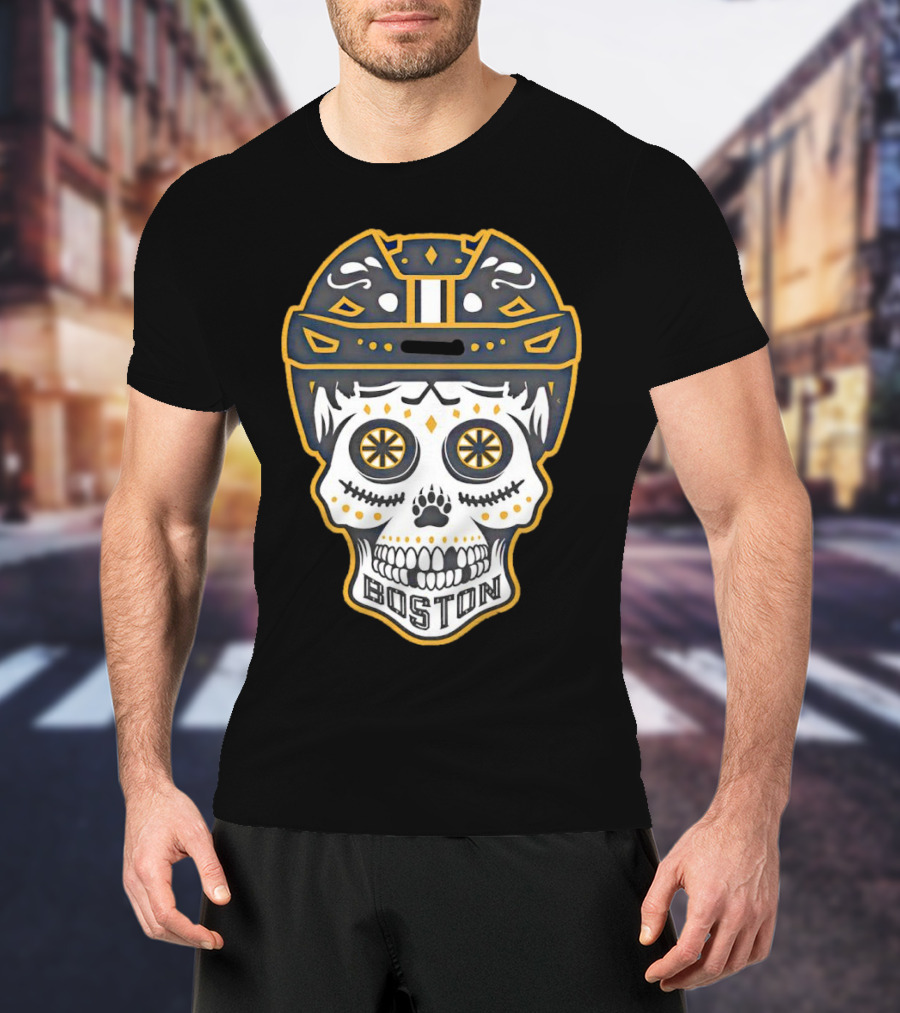 Boston Bruins Sugar Skull Helmet T-Shirt