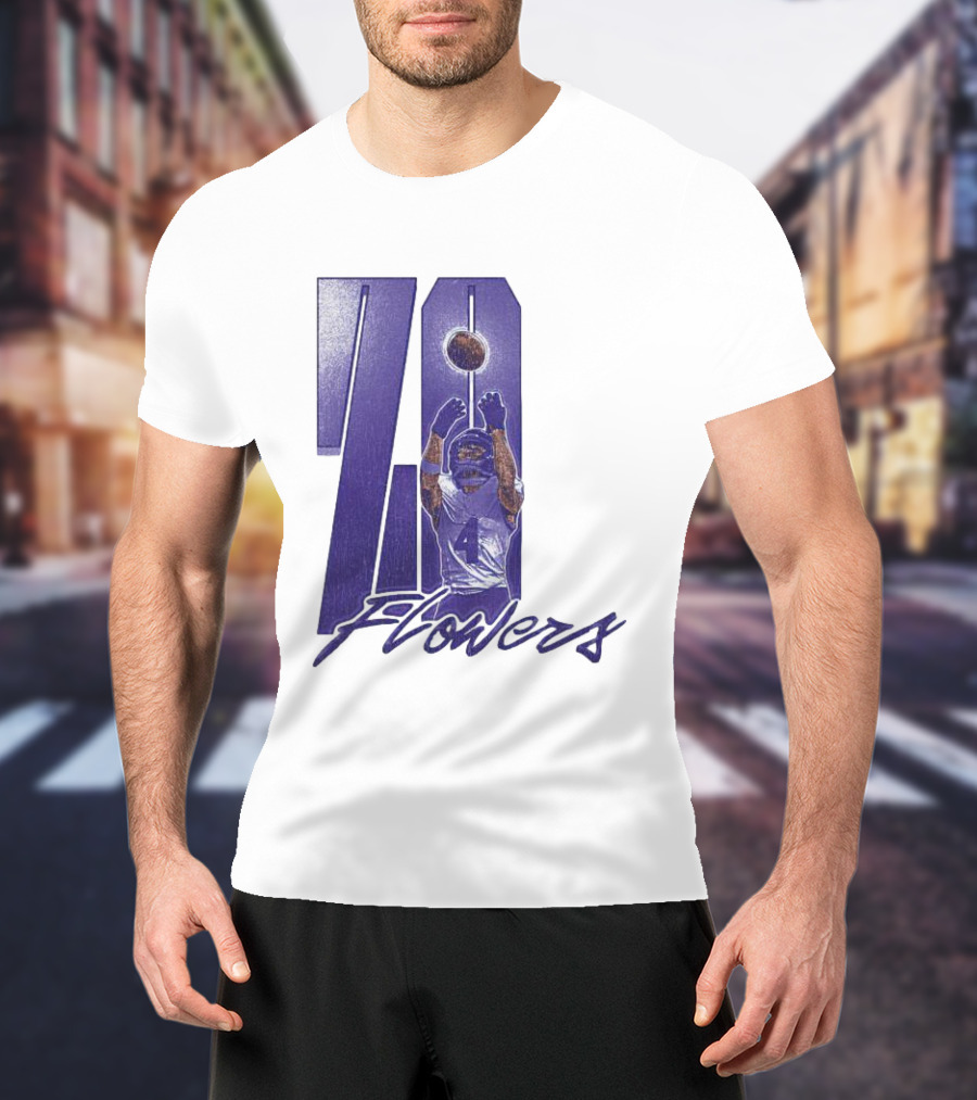 Zay Flowers Baltimore Football Catching Number 4 T-Shirt