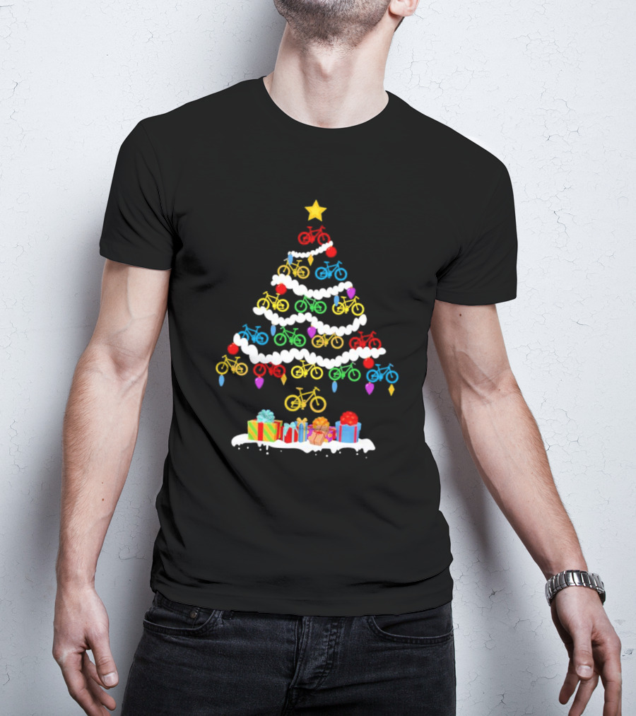 Colorful Bicycle Christmas Tree With Star And Presents T-Shirt