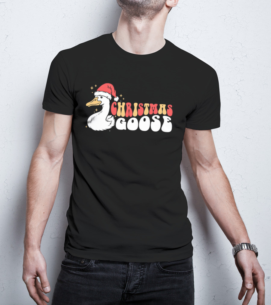 Christmas Goose Santa Hat Retro Holiday Duck T-Shirt