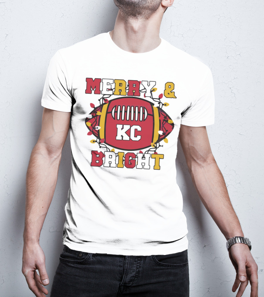 Kansas City Chiefs Merry And Bright Christmas KC Football Lights T-Shirt