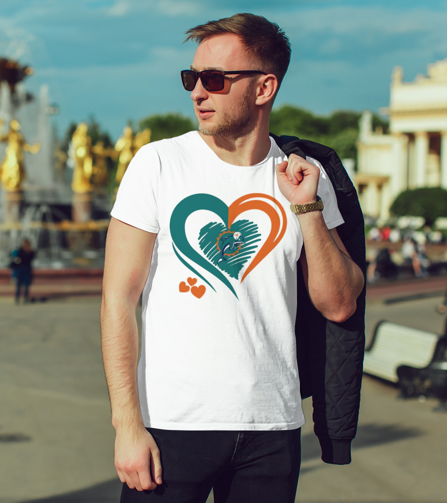 Miami Dolphins Heart Shape Emblem With Three Small Hearts T-Shirt