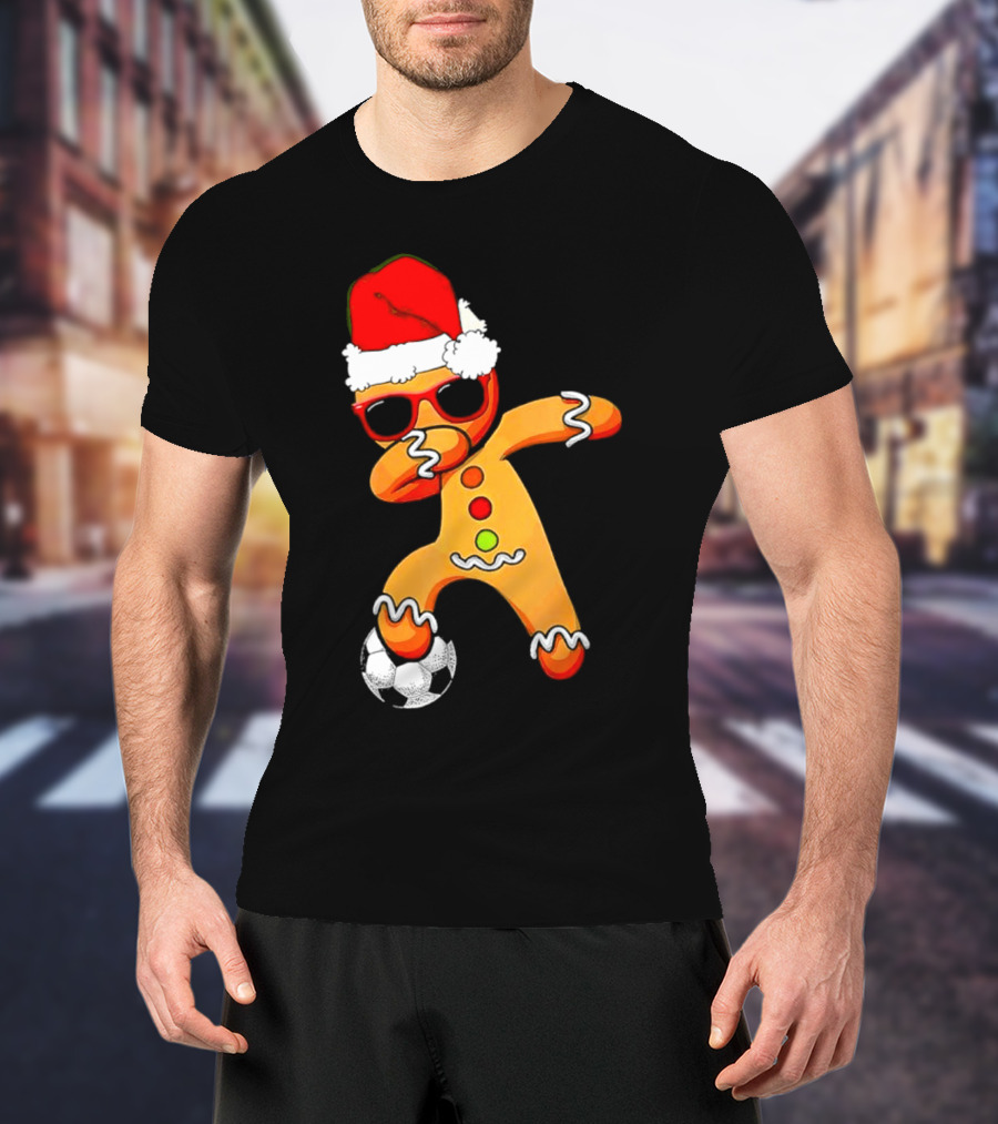 Christmas Dabbing Gingerbread Santa Hat Soccer Ball T-Shirt