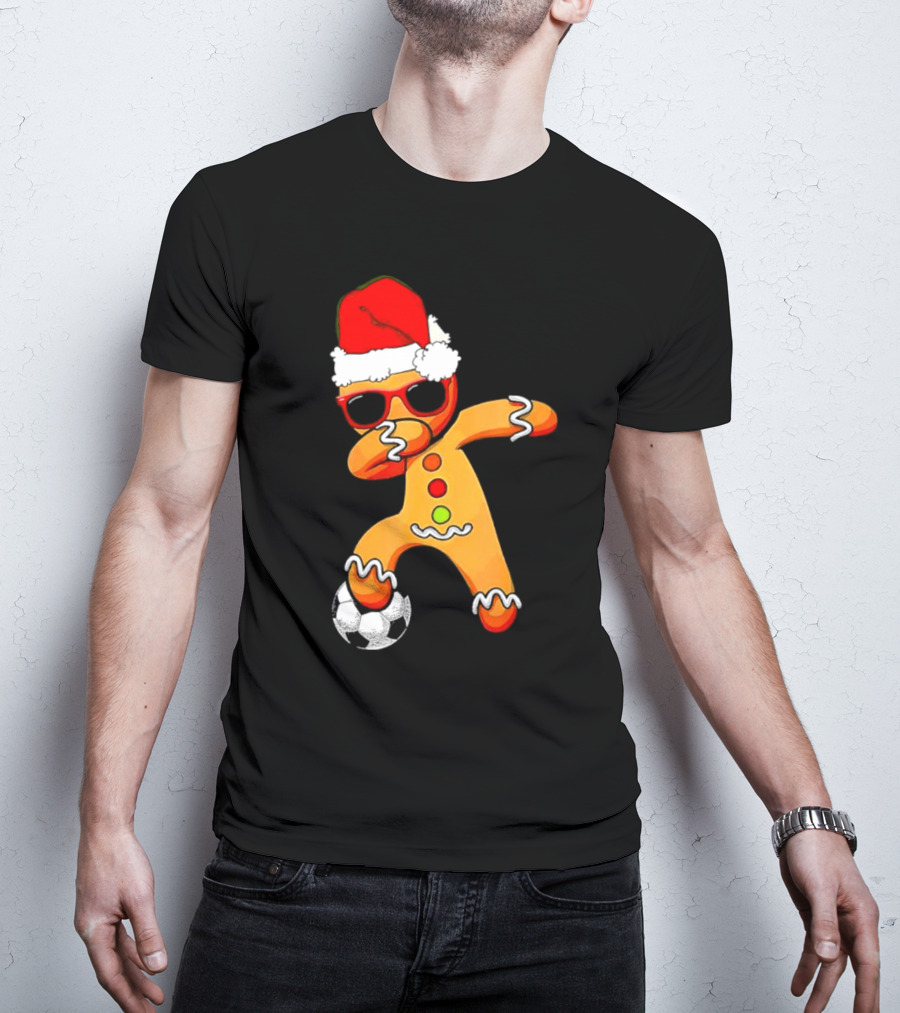 Christmas Dabbing Gingerbread Santa Hat Soccer Ball T-Shirt