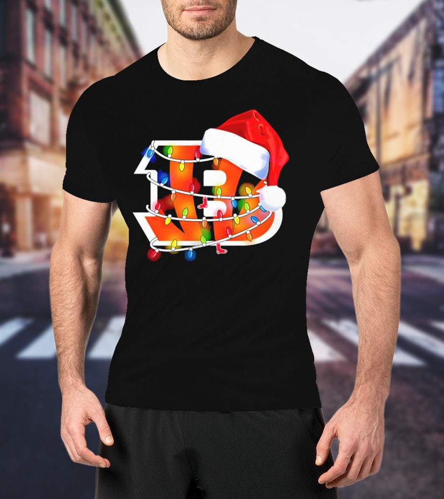 Cincinnati Bengals Christmas Lights Santa Hat Logo Holiday Football T-Shirt