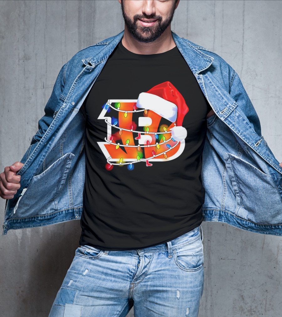 Cincinnati Bengals Christmas Lights Santa Hat Logo Holiday Football T-Shirt