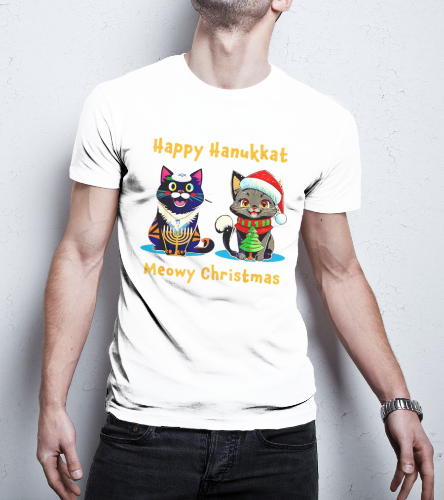 Happy Hanukkat Meowy Christmas Cats In Festive Holiday Attire T-Shirt