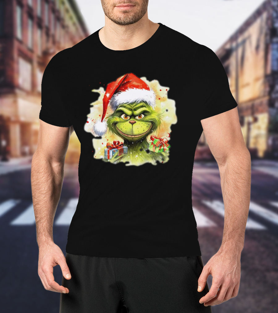 Santa Grinch Watercolor Christmas Gift Boxes T-Shirt