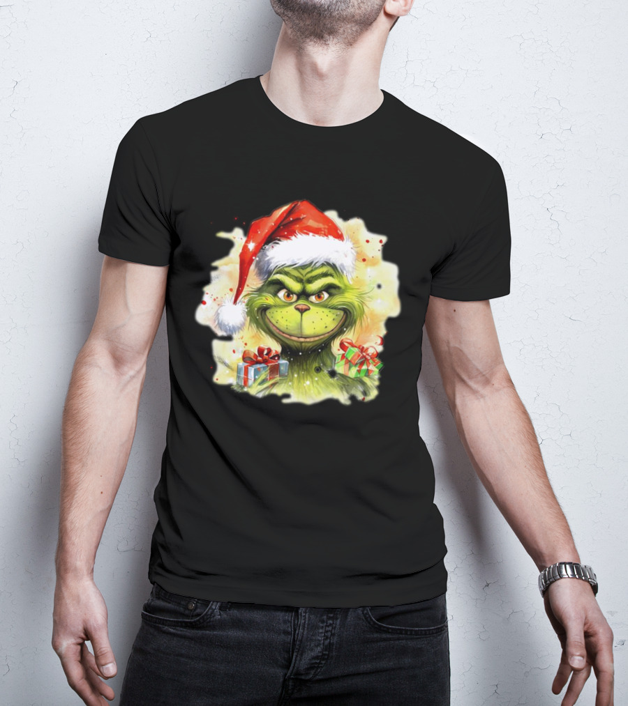 Santa Grinch Watercolor Christmas Gift Boxes T-Shirt