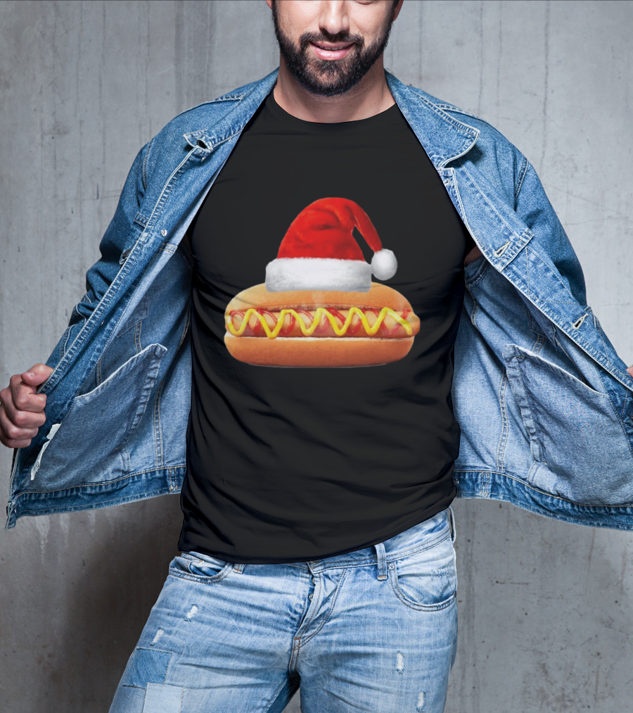 Santa Hat Hot Dog Christmas Family Dinner T-Shirt