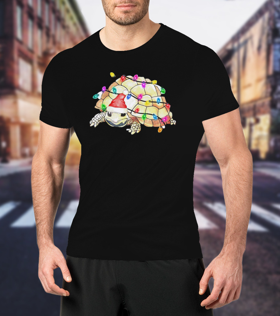 Santa Turtle Wrapped In Colorful Christmas Lights T-Shirt