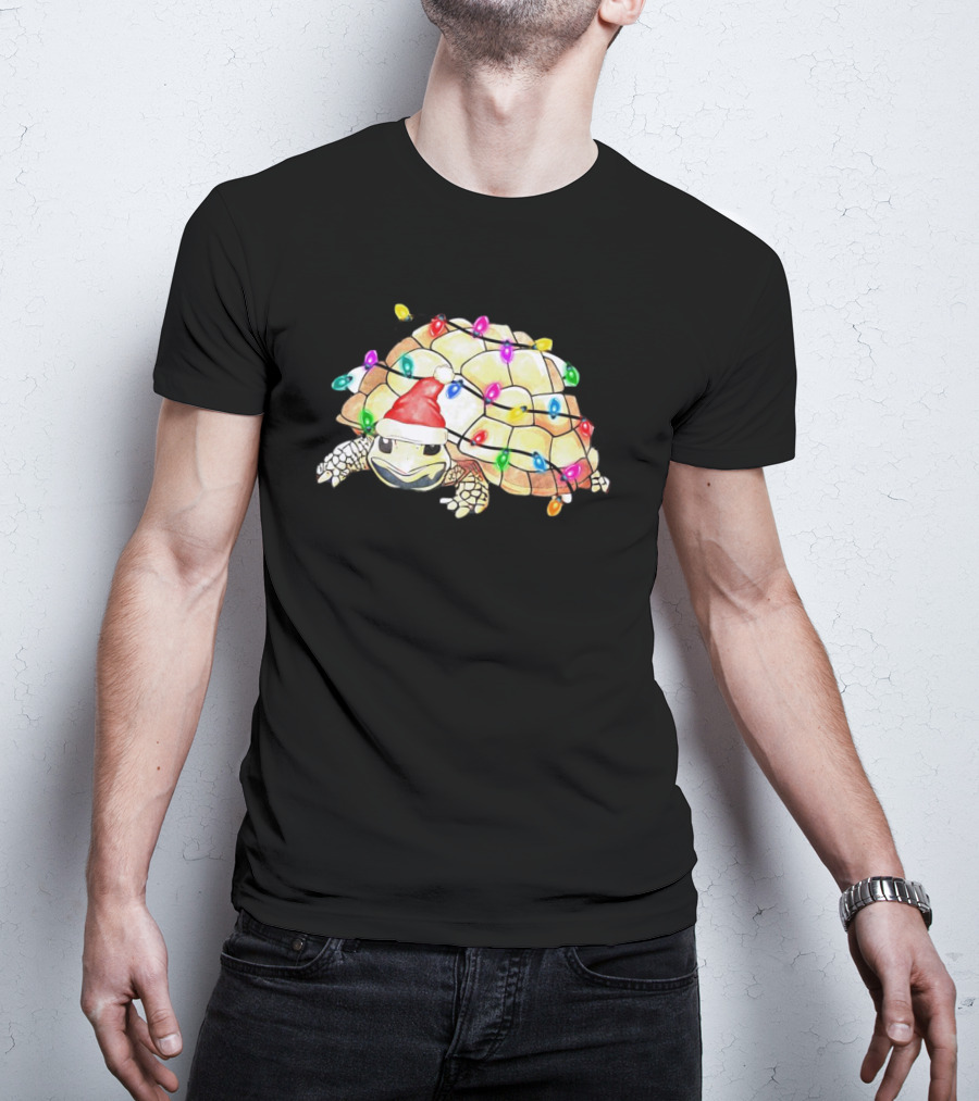 Santa Turtle Wrapped In Colorful Christmas Lights T-Shirt