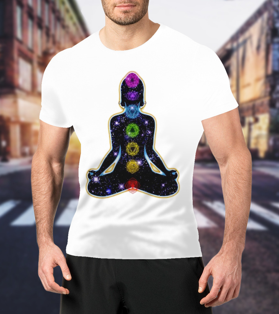 Rainbow Chakras Galaxy Meditation Christmas T-Shirt