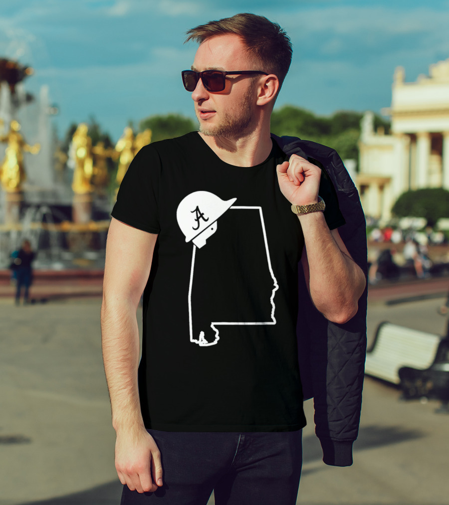 Alabama State Outline With A Logo Helmet Design New T-Shirt