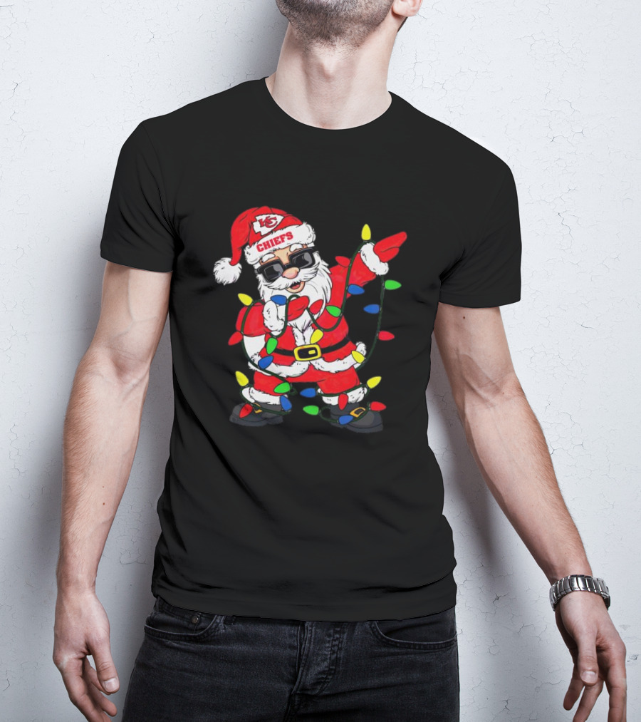 Santa Dabbing Kansas City Chiefs Christmas Lights T-Shirt