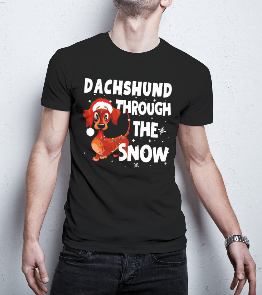 Dachshund Through The Snow Christmas Santa Dog With Lights T-Shirt