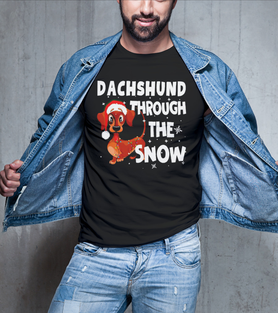Dachshund Through The Snow Christmas Santa Dog With Lights T-Shirt
