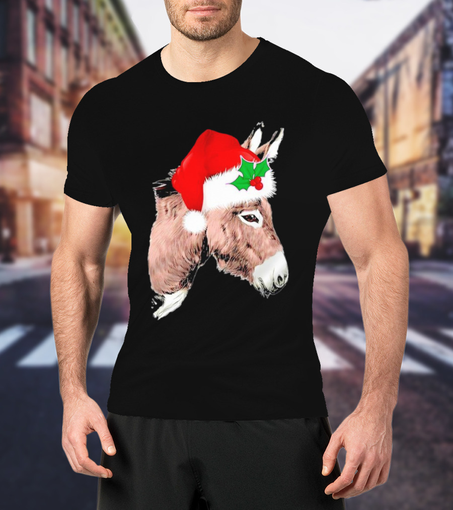 Santa Donkey Festive Hat Christmas Hollys T-Shirt