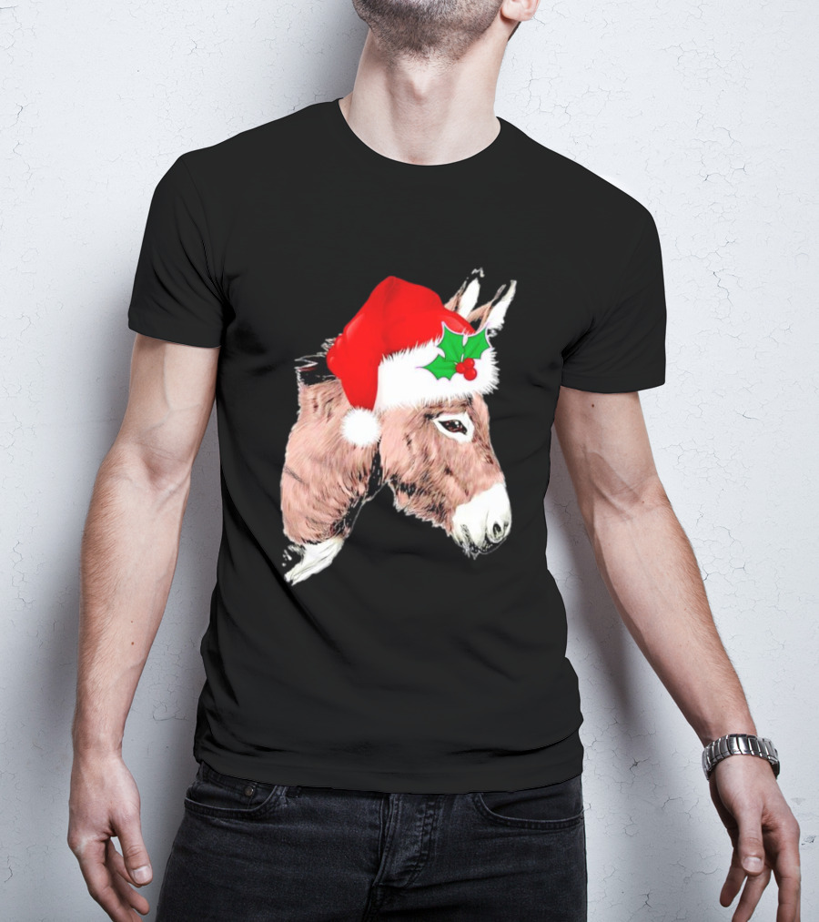 Santa Donkey Festive Hat Christmas Hollys T-Shirt