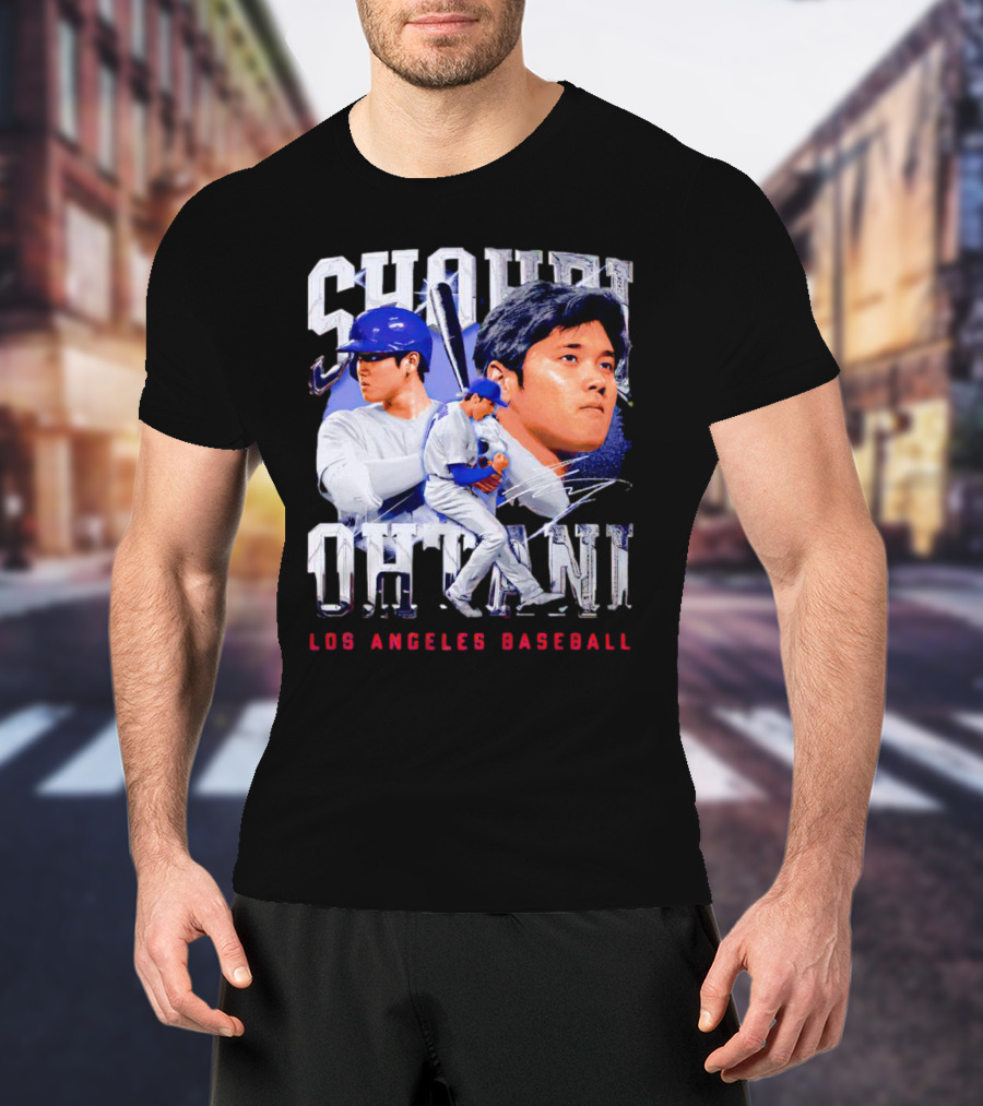 Shohei Ohtani Los Angeles Baseball Player Portrait And Action Scene T-Shirt