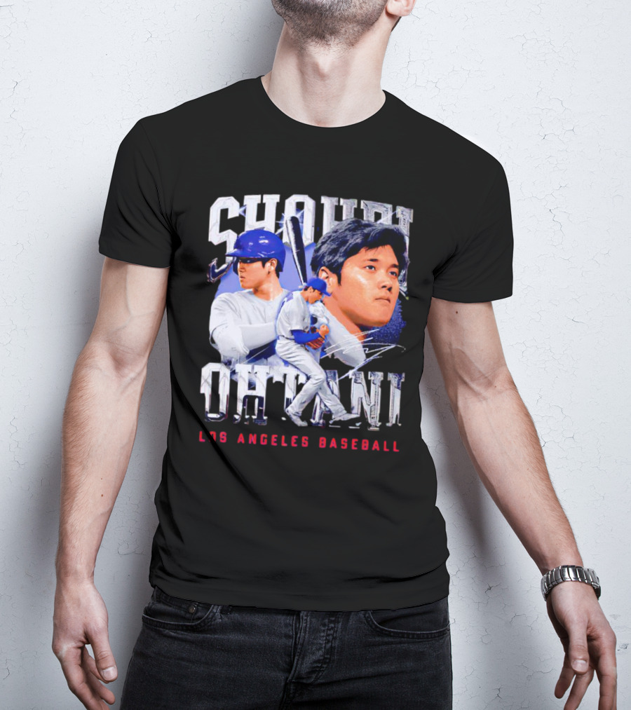 Shohei Ohtani Los Angeles Baseball Player Portrait And Action Scene T-Shirt