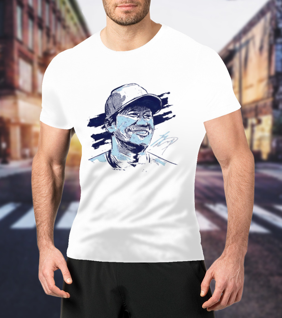 Shohei Ohtani Sketch Portrait Blue Brushstroke T-Shirt