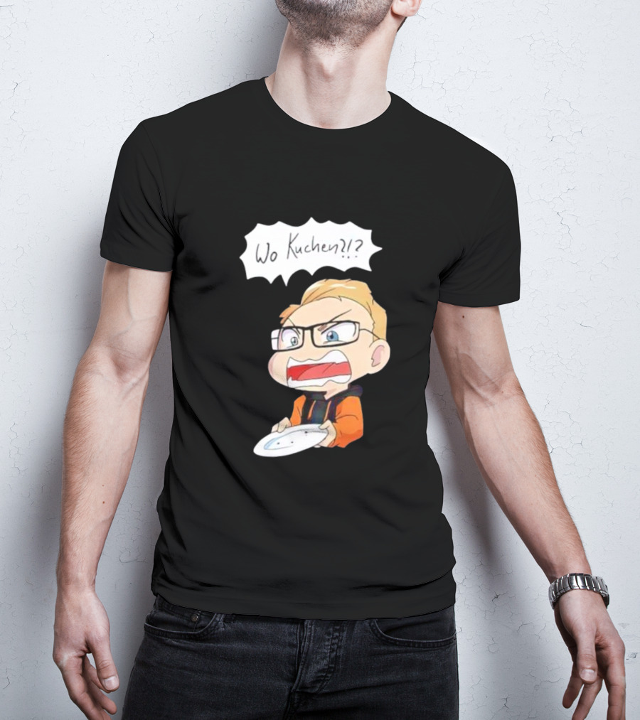 Wo Kuchen Cartoon Character With Glasses Holding A Plate T-Shirt