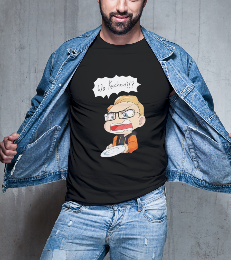 Wo Kuchen Cartoon Character With Glasses Holding A Plate T-Shirt
