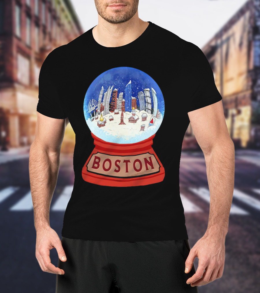Boston Cityscape Snow Globes Christmas Holiday Scene T-Shirt