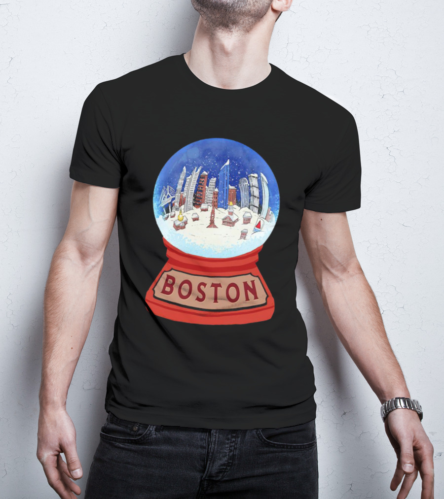 Boston Cityscape Snow Globes Christmas Holiday Scene T-Shirt