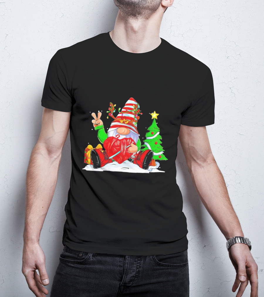 Gnome Love Peace Christmas Crochet Yarn Tree T-Shirt