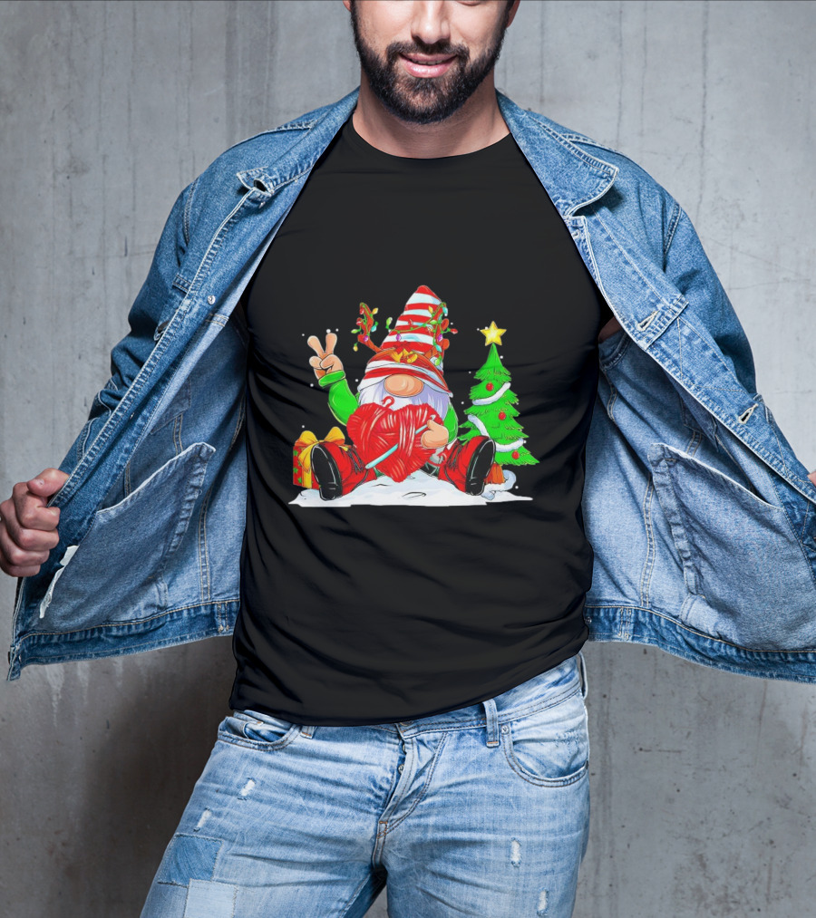 Gnome Love Peace Christmas Crochet Yarn Tree T-Shirt