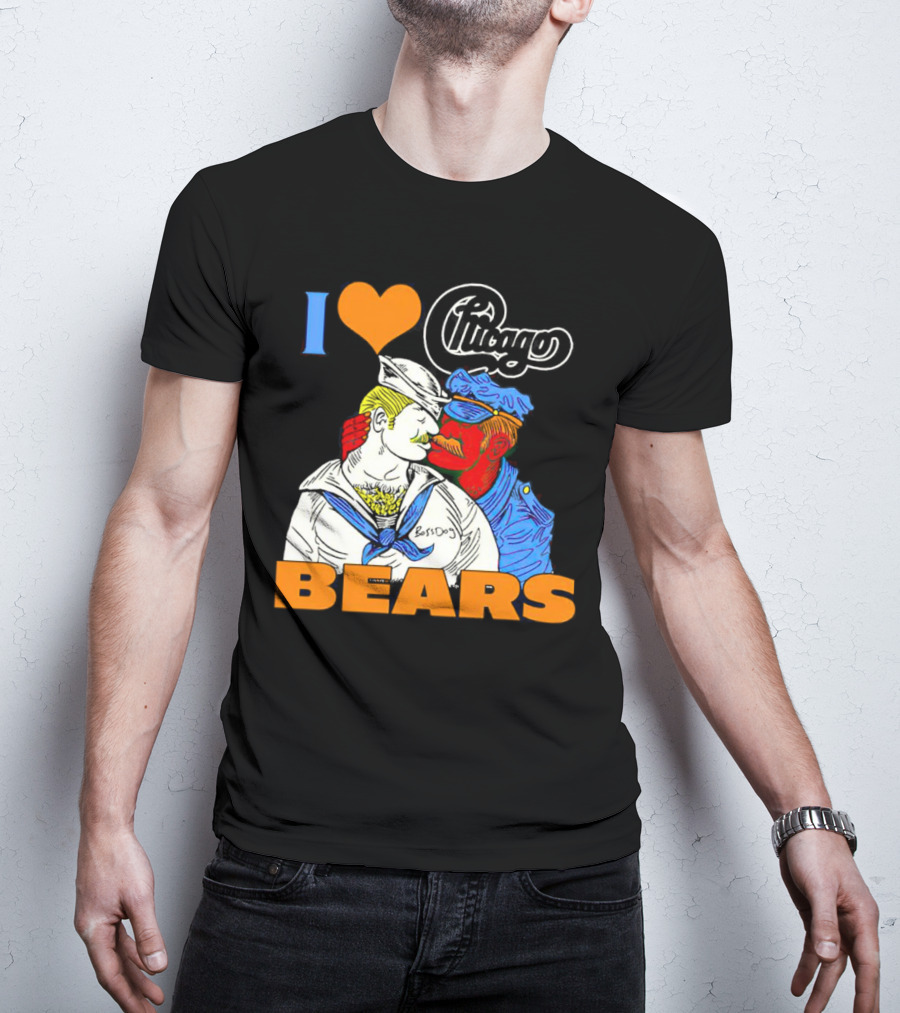 I Love Chicago Bears BossDog Sailor And Cop Embrace T-Shirt