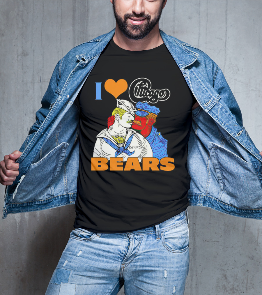 I Love Chicago Bears BossDog Sailor And Cop Embrace T-Shirt