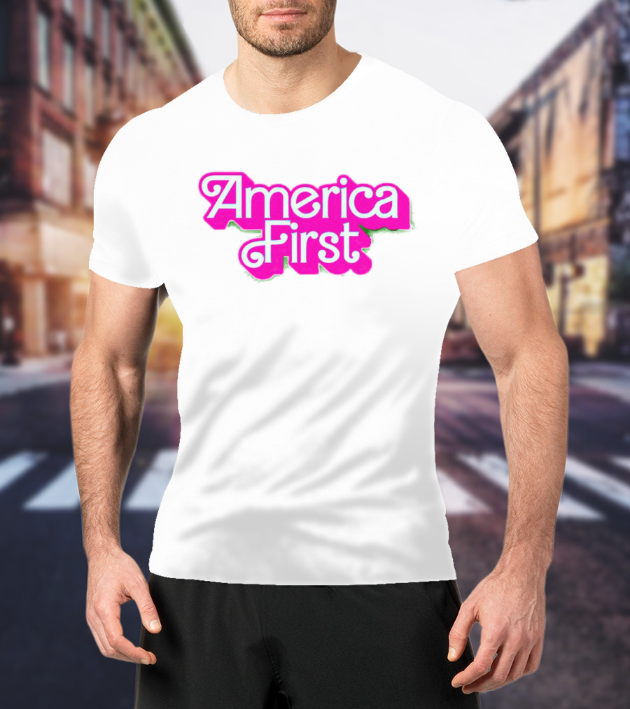 America First Barbie Style Pink Font T-Shirt