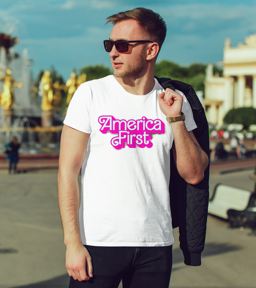 America First Barbie Style Pink Font T-Shirt