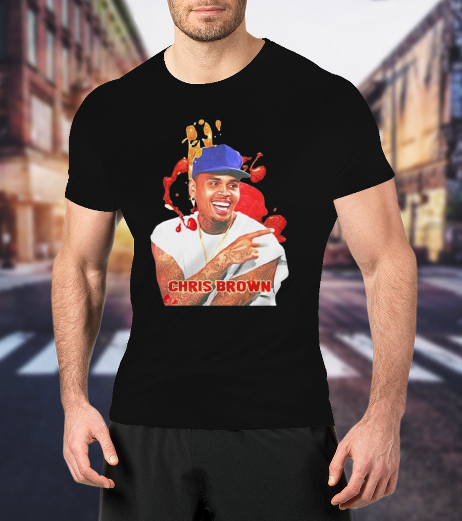 CHRIS BROWN Essential Red Splash Art Happy Pose T-Shirt