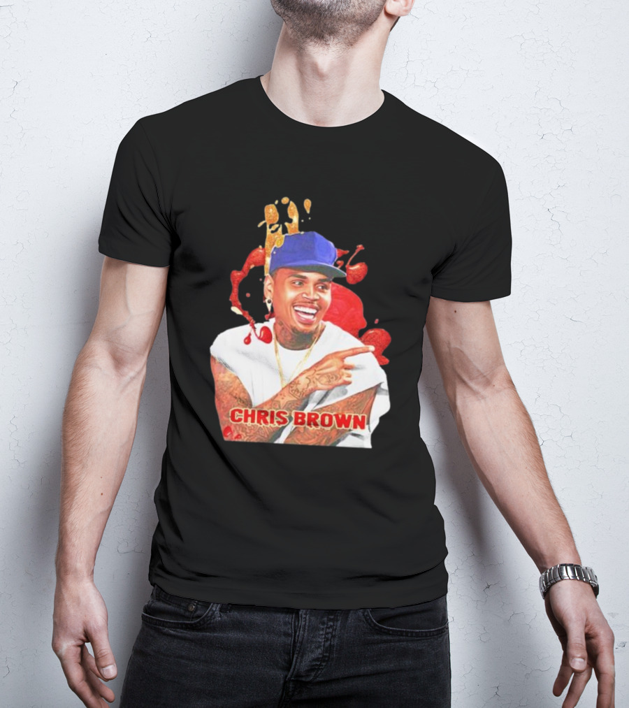 CHRIS BROWN Essential Red Splash Art Happy Pose T-Shirt
