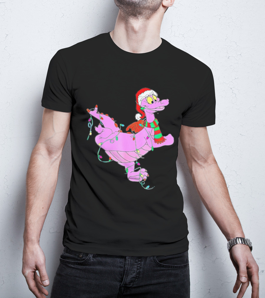 Dragon Figment In Santa Hat Wrapped In Christmas Lights T-Shirt