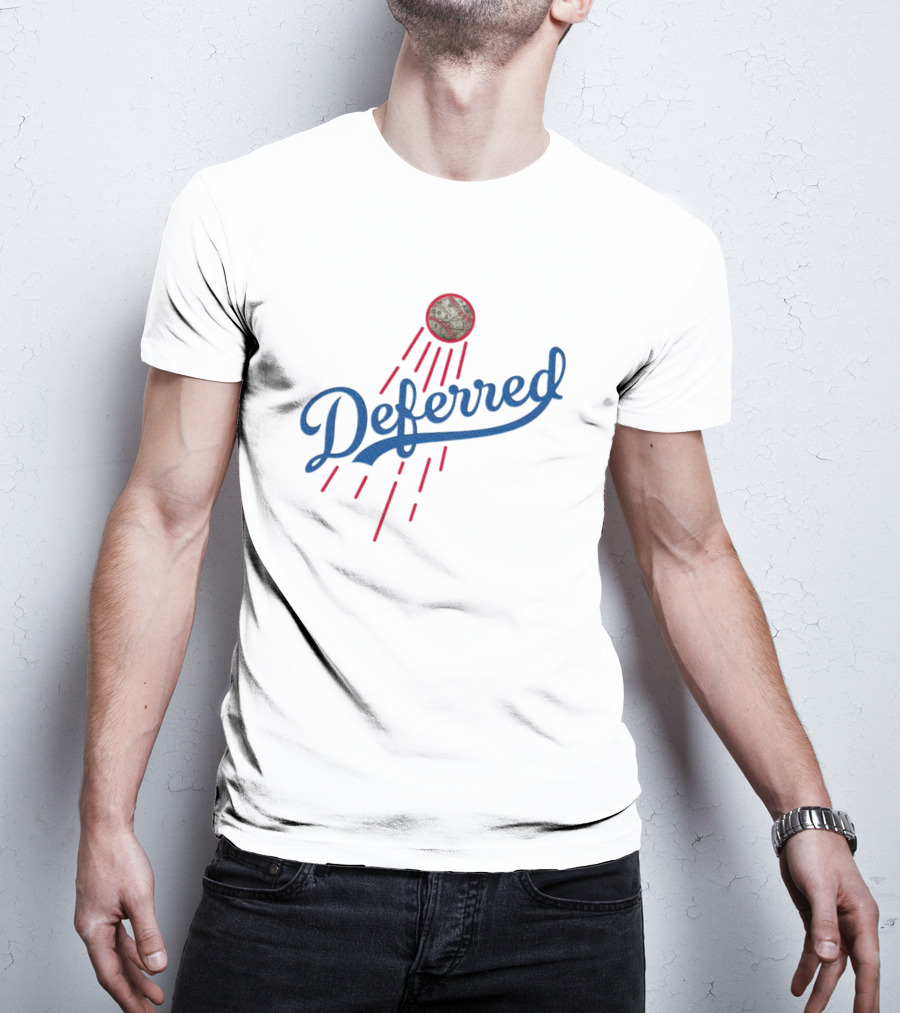 Los Angeles Dodgers Deferred Blue Script With Baseball And Red Streaks T-Shirt