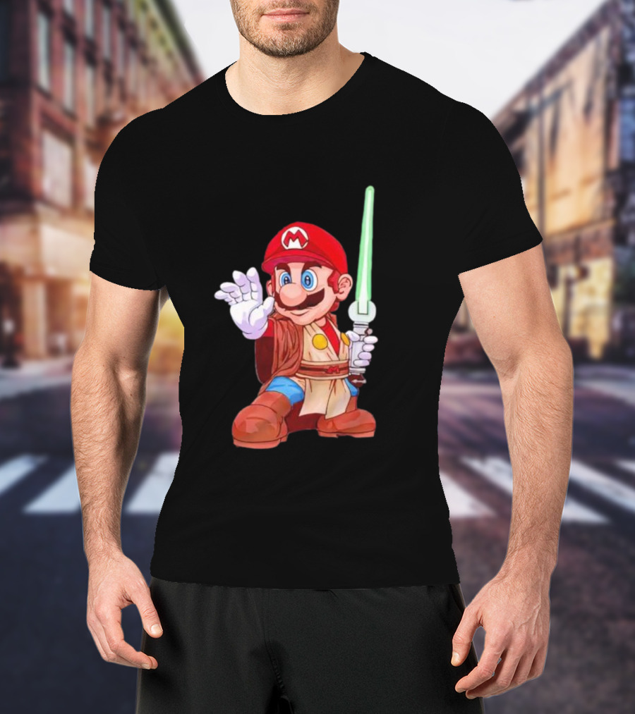 Mario Jedi Star Wars Crossover With Lightsaber T-Shirt