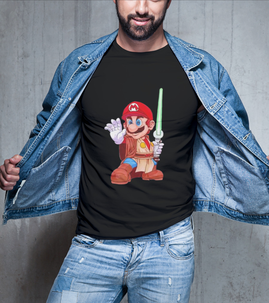 Mario Jedi Star Wars Crossover With Lightsaber T-Shirt