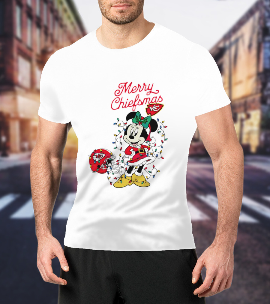 Merry Chiefsmas Minnie Mouse Kansas City Football Christmas Lights Helmet T-Shirt