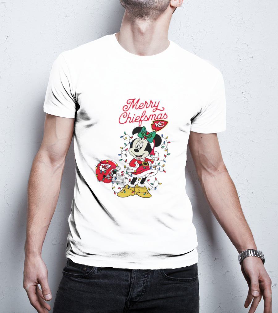 Merry Chiefsmas Minnie Mouse Kansas City Football Christmas Lights Helmet T-Shirt