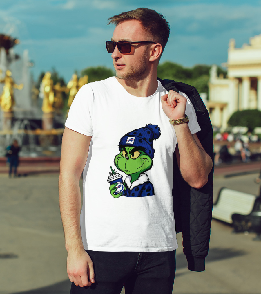 Grinch In Buffalo Bills Beanie Holding Logo Cup T-Shirt