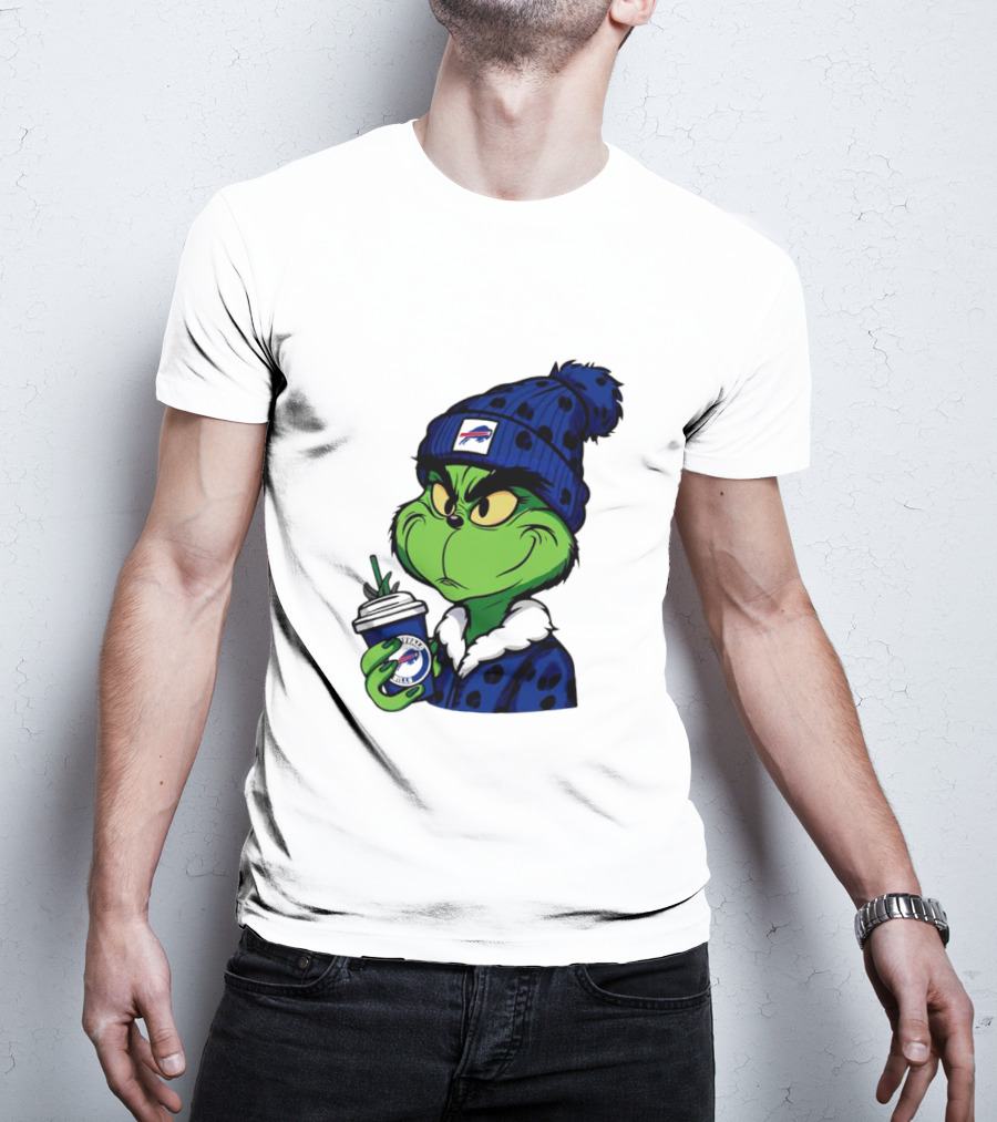 Grinch In Buffalo Bills Beanie Holding Logo Cup T-Shirt