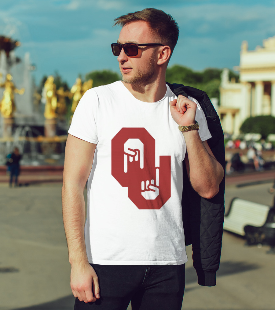 Oklahoma Sooners Logo With Horns Down Hand Gesture T-Shirt