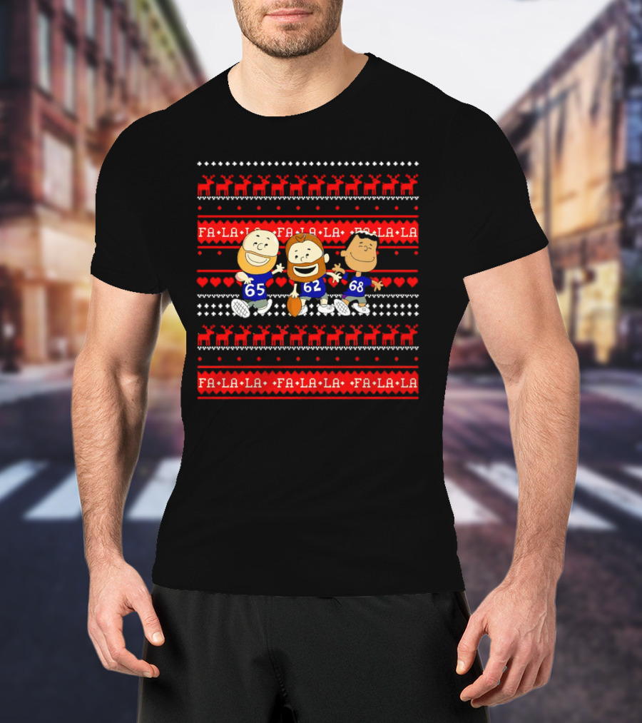 Philadelphia Eagles Lane Johnson Jason Kelce Jordan Mailata Fa La La Christmas Cartoon T-Shirt