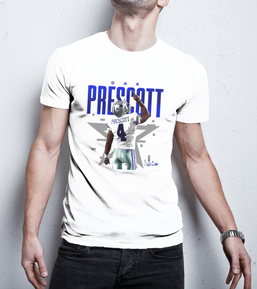 Dak Prescott Dallas Cowboys Number 4 Signature Star T-Shirt