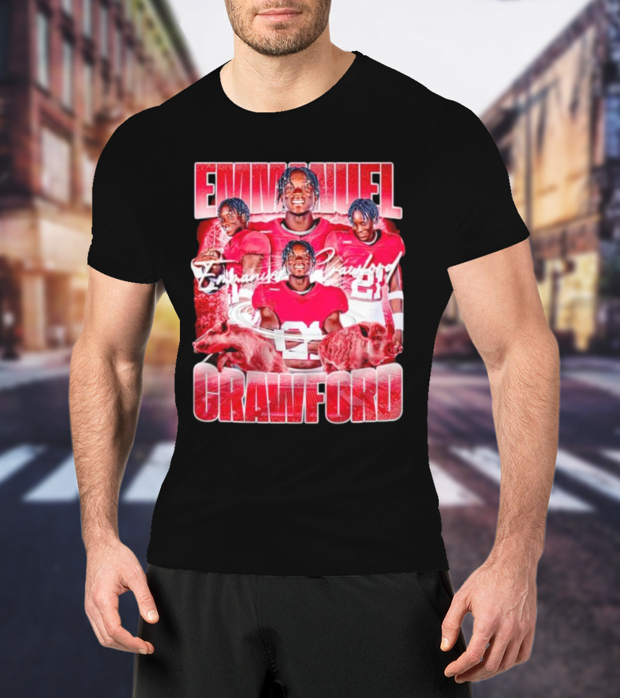Emmanuel Crawford Arkansas Razorbacks Football Vintage Retro Collage T-Shirt